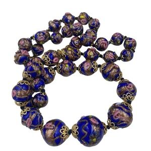 Vintage Art Deco Italian Blue Wedding Cake Bead Necklace